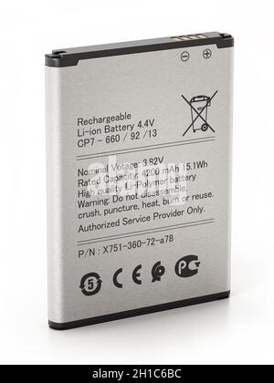 Batterie de rechange générique pour smartphone isolée sur fond blanc.Illustration 3D. Banque D'Images