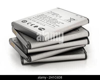 Batteries génériques de rechange pour smartphone isolées sur fond blanc.Illustration 3D. Banque D'Images