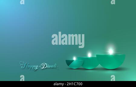 Happy Diwali Festival of Lights India Celebration modèle coloré.Bannière design de Indian Diya Oil Lamps, design moderne dans couleur vert vif carte Illustration de Vecteur