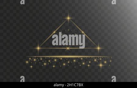 Cadre doré brillant Triangular lumière effet vecteur modèle de bannière. Isolé sur fond noir transparent. Illustration de Vecteur