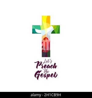 Concept d'icône de mission d'église chrétienne.Panneau de toile de croix de style vitrail religieux coloful.Idée de logo créatif.Temp. Motif graphique abstrait isolé Illustration de Vecteur