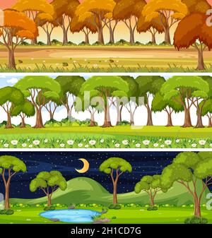 Ensemble de trois scènes de nature horizontale différentes illustration Illustration de Vecteur