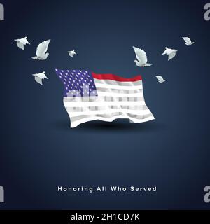 Bonne journée des anciens combattants USA.drapeau 3d avec pigeon volant. motif vectoriel Illustration de Vecteur