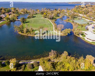 Photographie aérienne de Tenney Park, Madison, Wisconsin, États-Unis. Banque D'Images