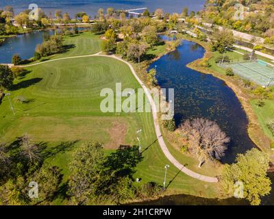 Photographie aérienne de Tenney Park, Madison, Wisconsin, États-Unis. Banque D'Images