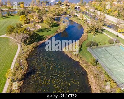 Photographie aérienne du parc Tenney, Madison, Wisconsin, États-Unis. Banque D'Images