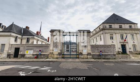 Tours, France - 8 février 2020: Détail architectural de la préfecture de l'Indre et de la Loire en hiver Banque D'Images