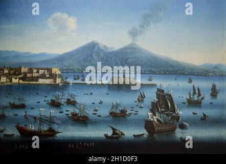 Vue d'ensemble du port de Chiaia, Naples, Italie, XVIIIe siècle, détails. Peint Juan Ruiz. Musée du Prado Banque D'Images