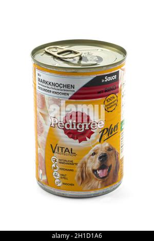 HUETTENBERG, ALLEMAGNE - 2020-02 25 Product Shot Can de PEDIGREE Animal Food isolé sur blanc Banque D'Images