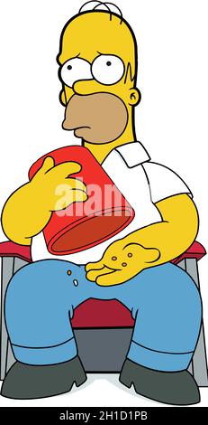 Homer Simpson personnage de dessin animé manger pop-corn cinéma illustration éditorial Banque D'Images