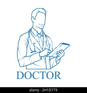 Médecin avec stéthoscope.Soins de santé.Jeune médecin en uniforme.Médecine Illustration de Vecteur