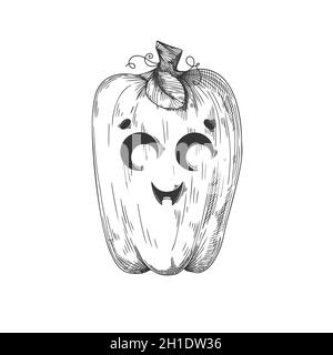 Citrouille avec un visage souriant. Citrouille d'Halloween. Illustration Happy Halloween Vector. Illustration de Vecteur
