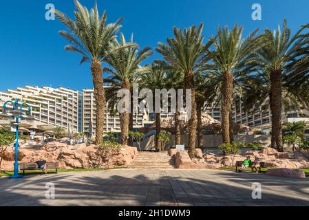 Eilat, Israël - le 7 novembre 2017 : avis de l'hôtel Dan Eilat, situé au centre-ville d'Eilat à côte de la Mer Rouge. Banque D'Images