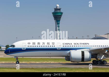 Guangzhou, Chine – 24 septembre 2019 : avion Airbus  -900 China Southern Airlines à l'aéroport de Guangzhou (CAN) en Chine. Airbus est un airc européen Banque D'Images