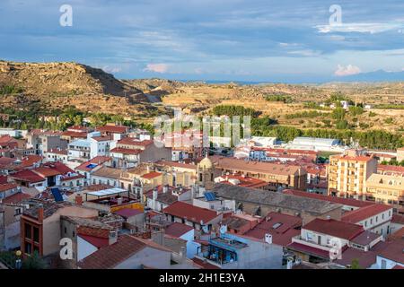Vue aérienne de la ville d'Alcaniz, Teruel, Aragon, Espagne Banque D'Images