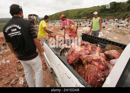 Eunapolis, bahia / brésil - setembro 10, 2010: Les inspecteurs de surveillance sanitaire jeter la viande de bolline de l'abattage clandestin et sans la consumptio Banque D'Images