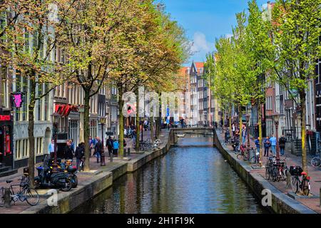AMSTERDAM, PAYS-BAS - 7 MAI 2017 : rue d'Amsterdam avec canal avec maisons anciennes.Quartier des feux rouges, Amsterdam, pays-Bas Banque D'Images