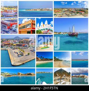 Collage depuis la vue sur Oranjestad à Aruba - magnifique île des Caraïbes. Banque D'Images