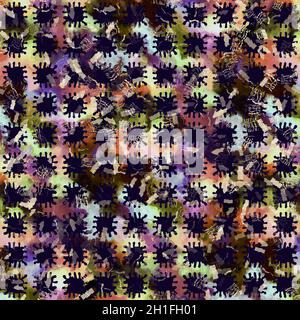 Imprimé camouflage géométrique exotique multicolore de boho.Motif de répétition détaillé pour le sol sombre automnal sans couture. Banque D'Images