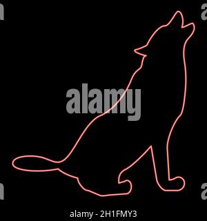 Silhouette fluo de l'illustration vectorielle rouge loup image lumineuse de style plat Illustration de Vecteur