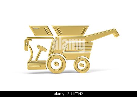 Icône de moissonneuse-batteuse golden 3d isolée sur fond blanc - rendu 3d Banque D'Images