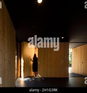 Salle de bains avec murs flexibles.Pavilion House, Guimarães, Portugal.Architecte: Diogo Aguiar Studio, 2019. Banque D'Images