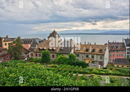 Nyon, vue panoramique sur la vieille ville, Suisse, Europe Banque D'Images