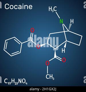 Cocaïne, coke, molécule de coca.Il est alcaloïde tropane avec système nerveux central stimulant le SNC, anesthésique local, vasoconstricteur.Chimie structurelle Illustration de Vecteur
