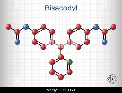 Bisacodyl, molécule de bisacodil.Il est un laxatif stimulant médicament pour le traitement de la constipation, le dysfonctionnement neurogène de l'intestin.Feuille de papier dans un cag Illustration de Vecteur