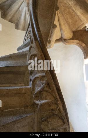 Graz, Autriche. Août 2020. Détail de l'escalier en spirale double construit en 1499 situé dans la cour intérieure des palais de l'ancien i Banque D'Images