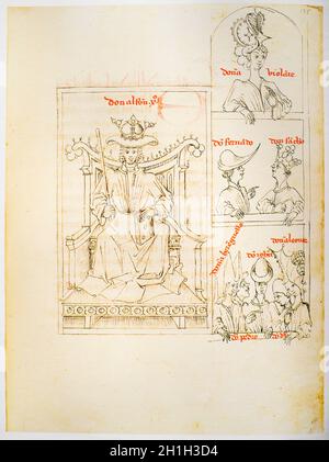 Alfonso X le Sage, roi de Castille à la généalogie des Rois d'Espagne par Alonso de Cartagena, 1456. Bibliothèque royale du Palais, Madrid. Folio 175r Banque D'Images