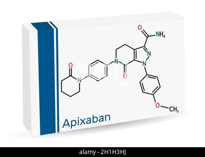 Molécule apixaban.C'est de la pyrazolopyridine, un anticoagulant et un inhibiteur direct du facteur Xa qui est utilisé pour diminuer le risque de thromboses veineuses.PA Illustration de Vecteur