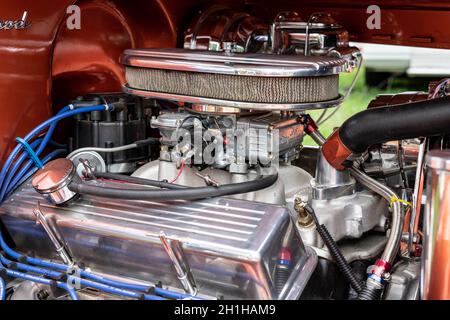 DIEDERSDORF, ALLEMAGNE - 30 AOÛT 2020 : le moteur de la voiture d'époque Chevrolet, 1930. L'exposition « US car Classics ». Banque D'Images