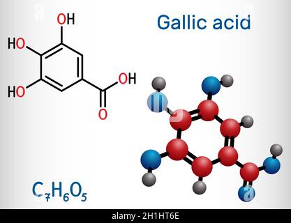 L'acide gallique, molécule d'acide trihydroxybenzoïque, est l'acide