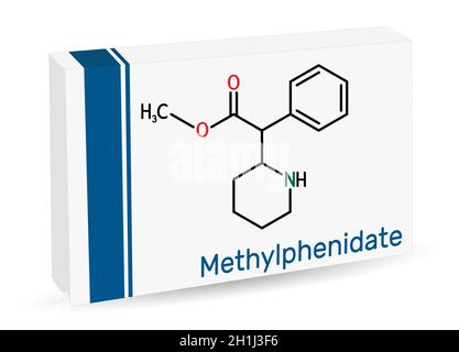 Méthylphénidate, MP, molécule MPH.Il est stimulant du système nerveux central.Utilisé dans le traitement du trouble d'hyperactivité avec déficit de l'attention, TDAH.Skelet Illustration de Vecteur