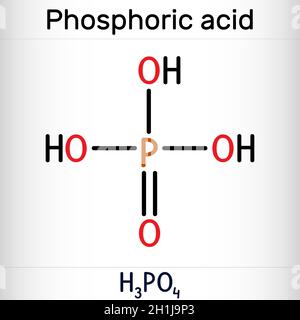 Acide phosphorique, acide orthophosphorique, molécule H2PO4.C'est un acide minéral faible, E338.Formule chimique structurelle Illustration de Vecteur