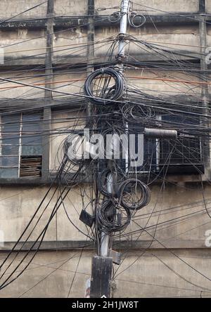 Le chaos des câbles et des fils à Kolkata Banque D'Images