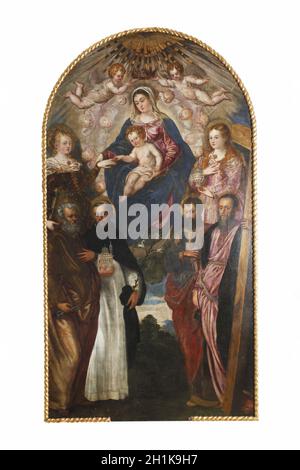 Jacopo Tintoretto : Vierge et l'enfant, Sainte Catherine, Sainte Marie Madeleine, Saint Pierre, saint. Dominique, Saint Paul et Saint André Banque D'Images