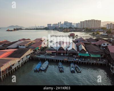 Georgetown, Penang/Malaysia - Fév 28 2020: Vue aérienne Chew Jetty Banque D'Images