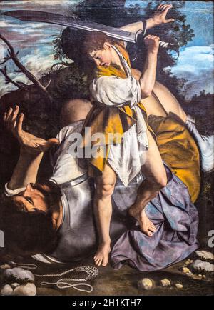 David et Goliath. Bible Philistine géant vaincu par le jeune David. Peint par Orazio Gentileschi en 1605. Galerie nationale d'Irlande Banque D'Images