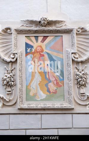 Peinture en plein air Saint Joseph sur la façade de la maison à Graz, Styrie, Autriche Banque D'Images
