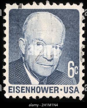 Le timbre imprimé aux États-Unis montre Dwight David Eisenhower, président des États-Unis, 1953-61, vers 1970 Banque D'Images