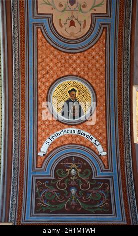 Saint François Borgia, fresque sur le plafond de l'église de Saint Aloysius à Travnik, en Bosnie et Herzégovine Banque D'Images