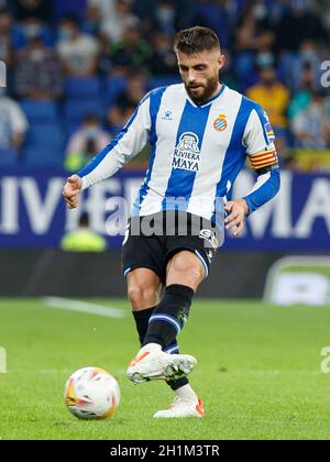 David Lopez du RCD Espanyol pendant le match de la Ligue entre le RCD Espanyol et Cadix CF au stade RCDE à Cornella, en Espagne. Banque D'Images