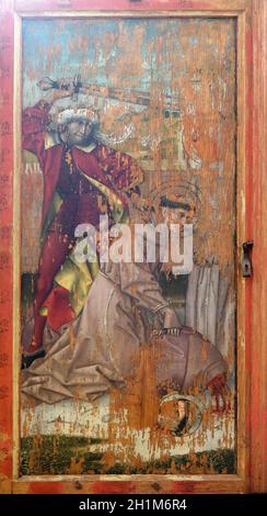 Le martyre des moines franciscains au Maroc, Saint François autel dans l'église des Franciscains à Rothenburg ob der Tauber, Bavière, Allemagne Banque D'Images