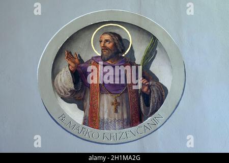 Saint Marko Krizin, fresque de la Basilique du Sacré-Cœur de Jésus à Zagreb, Croatie Banque D'Images