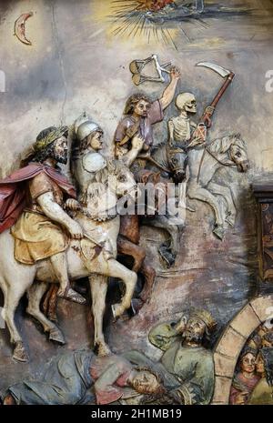 Les quatre cavaliers de l'apocalypse, Saint George autel dans la Basilique du Sacré-Cœur de Jésus à Zagreb, Croatie Banque D'Images