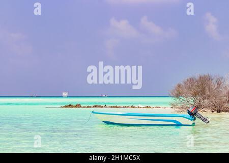 Bateaux et excursion en bateau de l'île Rasdhoo Atoll Maldives à Madivaru Finolhu et Kuramathi dans de belles eaux claires. Banque D'Images