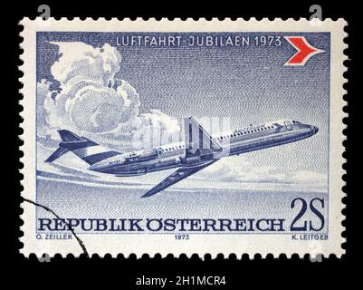Timbres par l'Autriche, indique Douglas DC-9, vers 1973 Banque D'Images