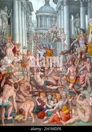 Le Martyre de Saint Laurent, 1569, fresque de Agnolo Bronzino dans la basilique San Lorenzo à Florence, Italie Banque D'Images